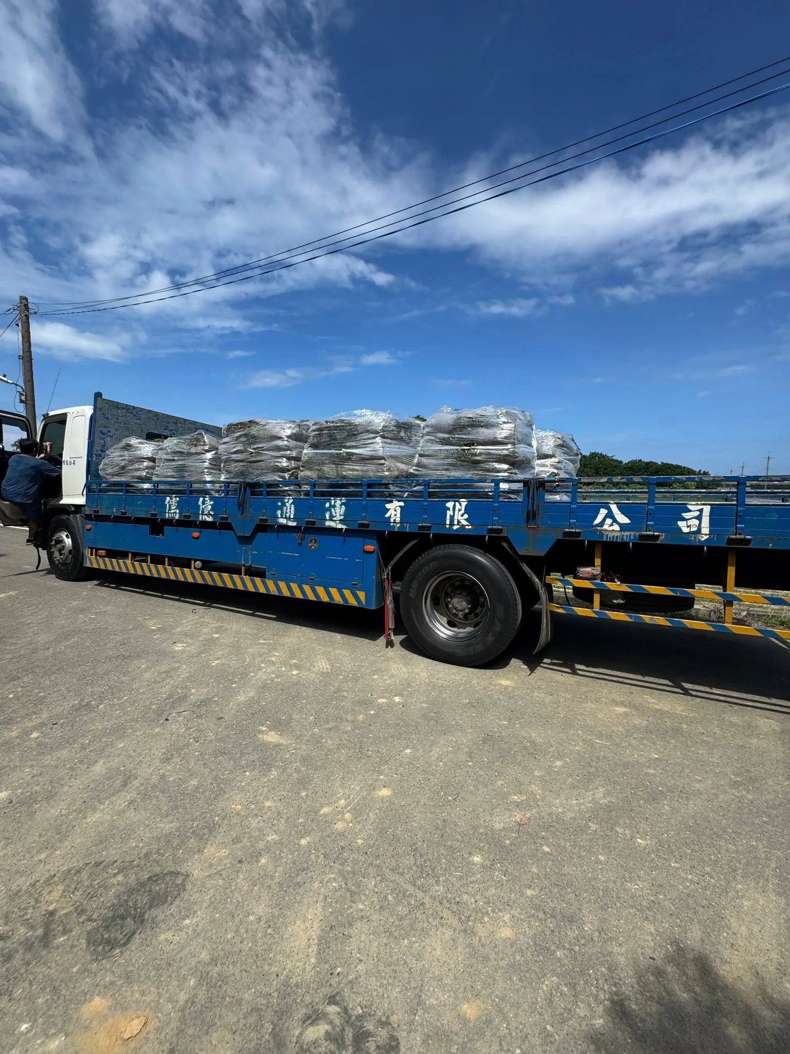 貨車載運大量草皮捲