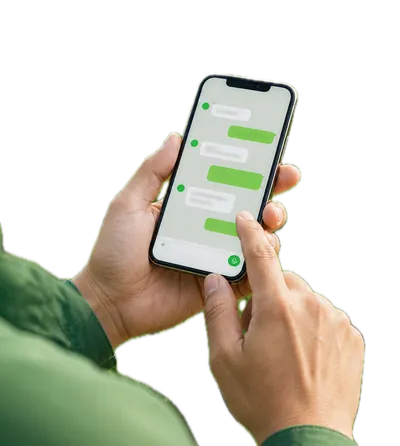 手持手機透過 LINE 洽詢草皮需求